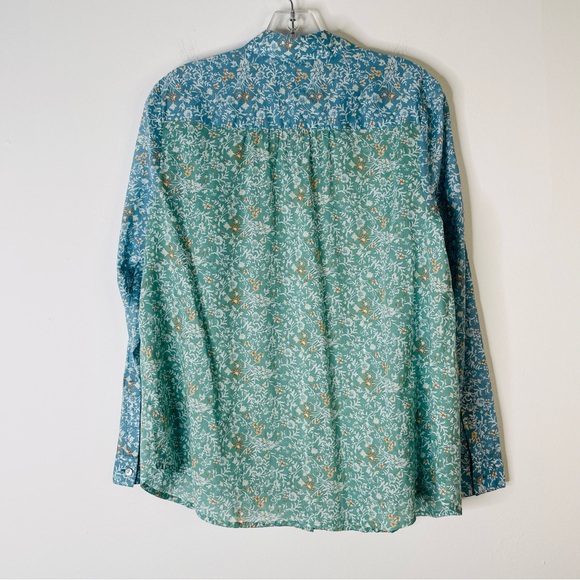 J. Jill blue white green floral cottagecore preppy button front top small - Picture 7 of 7